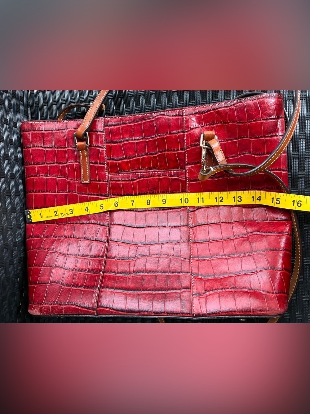 Dooney & Bourke Red Croc-Embossed Tote with Tan Straps - Picture 3 of 16
